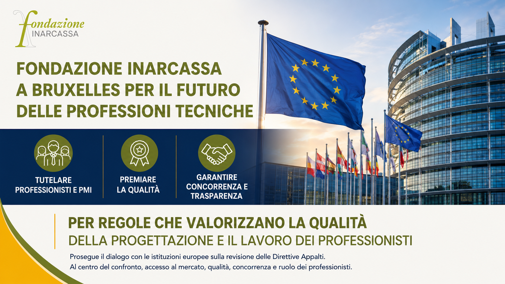 Direttive appalti europei, Fondazione Inarcassa chiede una revisione della disciplina degli accordi quadro