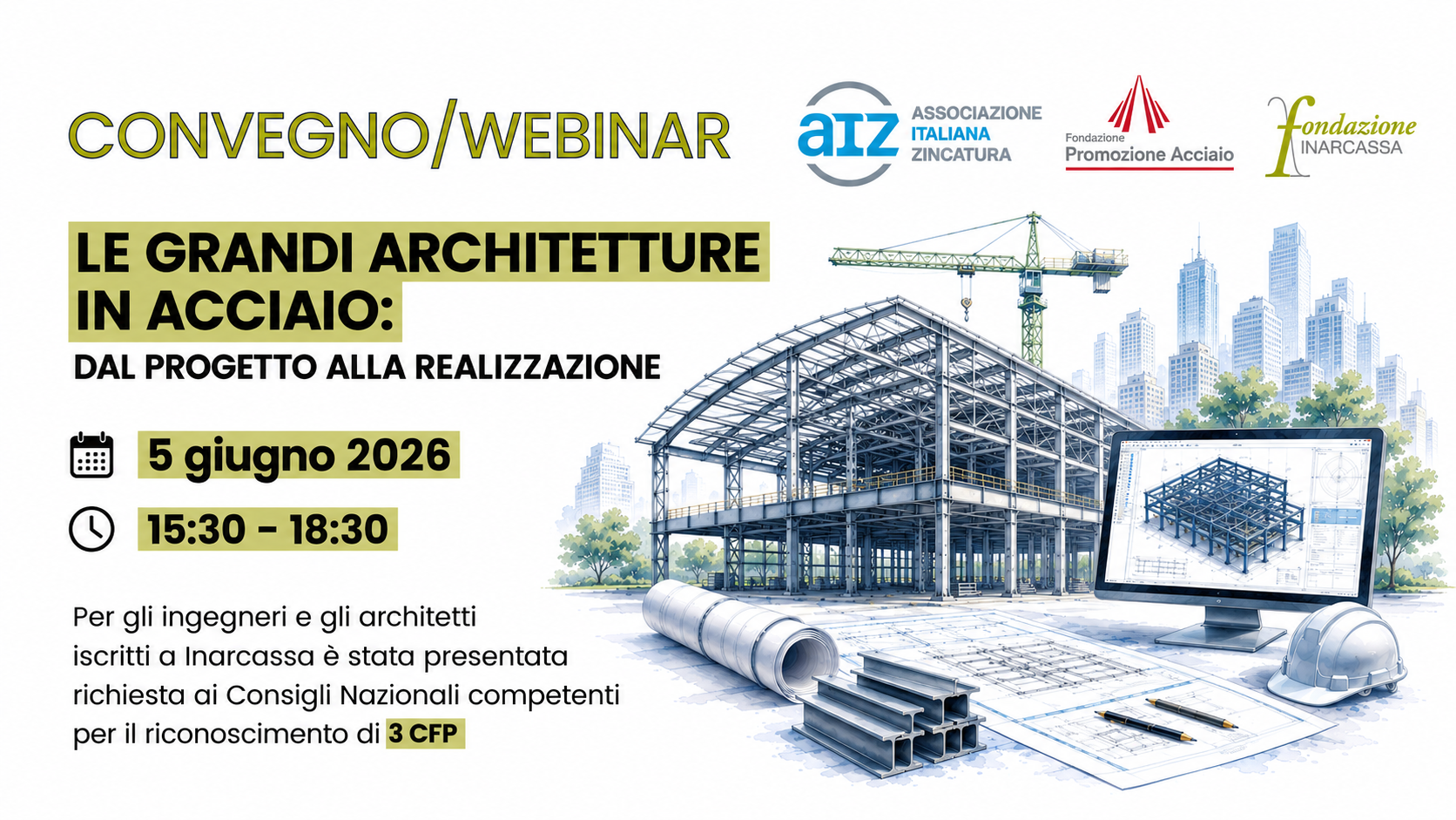 Le grandi architetture in acciaio: progettazione strutturale, innovazione normativa e sostenibilità al centro del nuovo webinar della Fondazione Inarcassa
